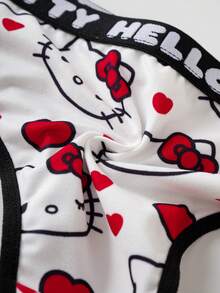 HELLO KITTY AND FRIENDS | SHEIN 女士字母腰带舒适丁字裤 - 紅白色 - 查看 6