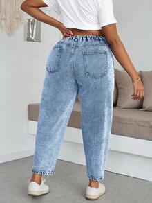 Dripcurv Quần jeans nữ cỡ lớn cạp cao, có túi, kiểu dáng thường ngày, rách nhẹ. - Rửa nhẹ - Xem 2