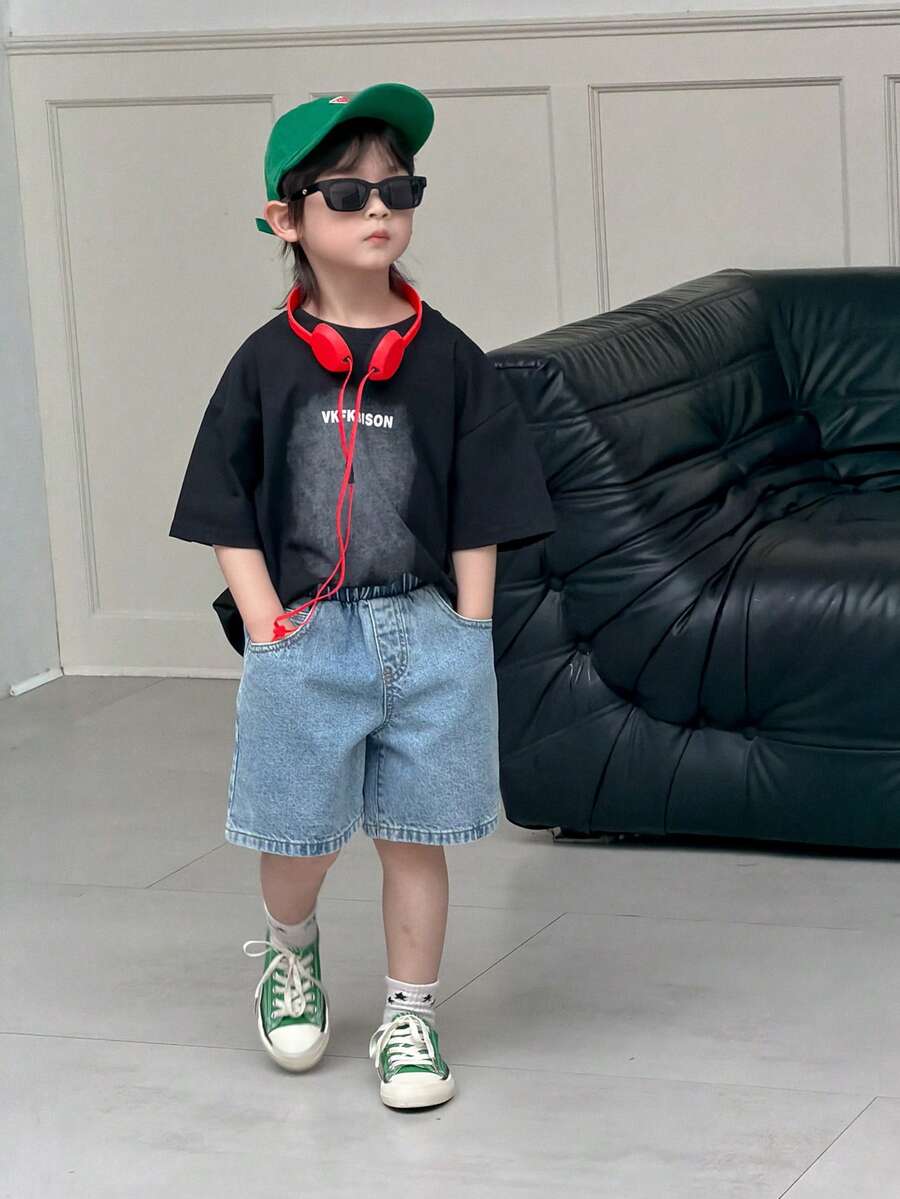 Dazy Kids 男孩休閒彈性腰牛仔短褲 夏季款 - 淺色水洗藍 - 查看 1