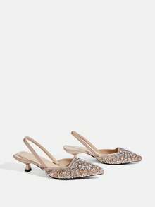 CUCCOO TILAWA Women's Rhinestone Pointed Toe Shiny Fashionable High Heels, Versatile For Daily Wear Valentine's Day - Bronze - View 3