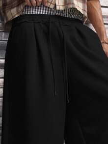 AXEPEAK Men's Solid Color Drawstring Waist Loose Casual Shorts - Black - View 5