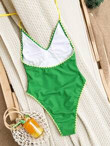 Swim SXY Bộ đồ bơi liền thân in họa tiết dành cho nữ, mẫu mới Xuân/Hè 2026, kiểu dáng thanh lịch, thoải mái, thích hợp cho kỳ nghỉ biển. - màu xanh lá - Xem 2