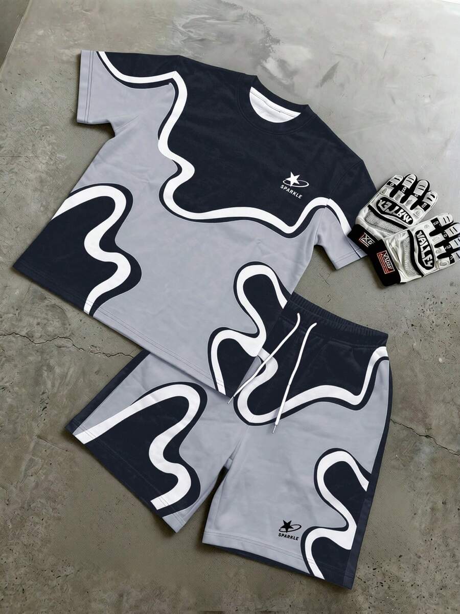 Manfinity EMRG Bộ đồ nam gồm áo thun ngắn tay in chữ và quần short, kiểu dáng thường ngày. - Nhiều màu - Xem 1