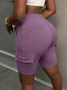 Slaydiva Summer Casual Street Workwear, Three-Dimensional Pockets, Wide Waist, Slim Fit Trousers, Cycling Pants, Light Gray Knitted Women's Shorts - Dusty Pink - View 2