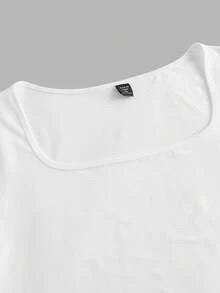 SHEIN BASICS 3件套休闲纯色针织圆领短袖修身加大码T恤 - 彩色 - 查看 4