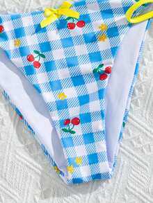 Swim Mod Women's Cute White Gingham Check Floral Bow V-Wavy Neck Swimwear Top Tie-Side Bikini Bottom 2pcs Tankini Set For Summer Holiday,Pool Party Golf - Multicolor - View 9