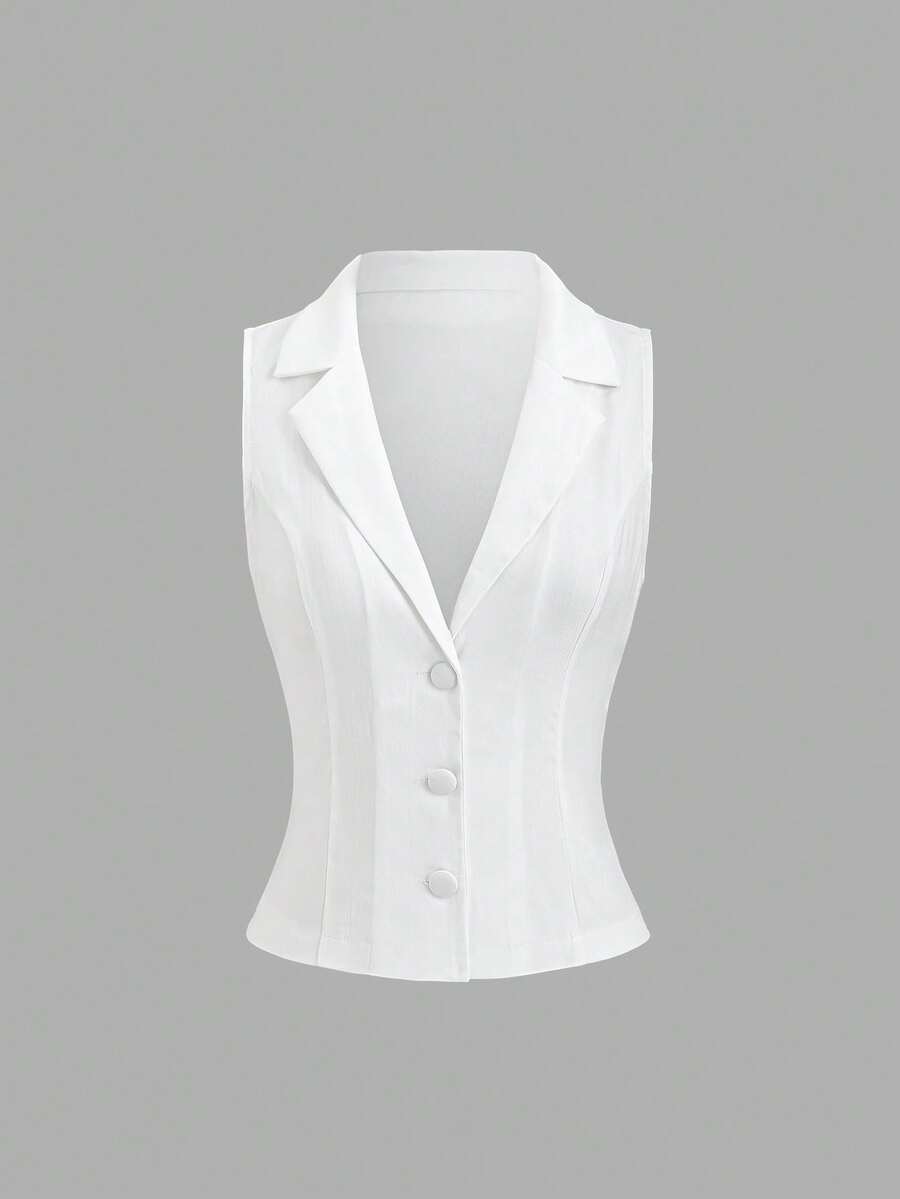 Sweetra Áo khoác blazer không tay dành cho nữ mùa hè - trắng - Xem 1