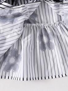 Conjunto de 2 peças para meninas pré-adolescentes: roupa elegante para férias, composta por blusa regata de gola redonda com laço nas costas e calça pantalona folgada. - Multicolorido - Ver 5