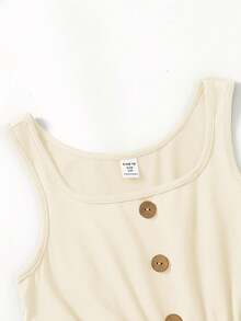 SHEIN Tween Girl & Mom Matching Casual Green Loose Jumpsuit, Suitable For Daily Wear, Vacation, Beach - Apricot - View 3
