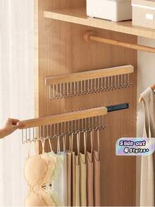 1PC Wooden Wall-Mounted Pull-Out Clothes Rack, Space-Saving Hanger For Underwear Vest Tie Hat Scarf, Bedroom Wardrobe Organizer - Multicolor - View 2