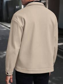 Manfinity CasualCool Áo khoác nam dài tay, cài cúc phía trước, vai rớt, kiểu dáng thường ngày, thích hợp cho mùa thu. - Màu be - Xem 2