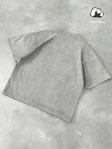 Manfinity EMRG 男士夏季字母印花休閒街頭風極簡主義100%純棉圓領短袖T恤，度假 - 灰色 - 查看 3