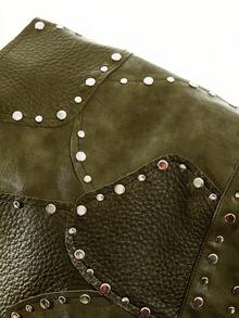 LYSMO Rok Mini Dekorasi Rivet Warna Hijau Zaitun Gaya Punk Minimalis Terbaru 2026, Rok Pesta, Gaya Retro - Olive Green - View 8