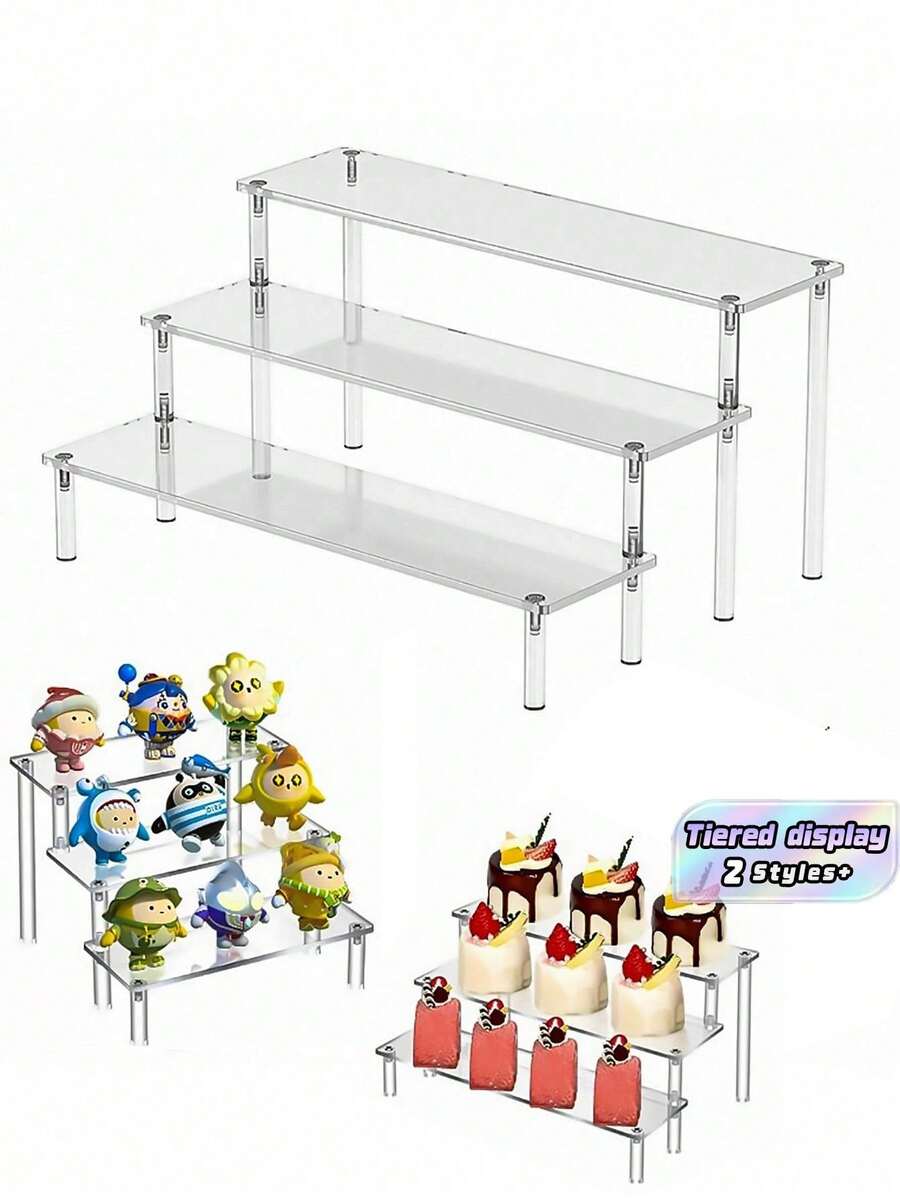 SHEIN Basic living Multi-Purpose Acrylic Display Shelf - Tiered Organizer For Blind Box Toys, Action Figures, Cosmetics, Perfumes & Collectibles (/Gundam Compatible) - Adjustable Layer Clear Storage Rack For Home/Store Showcase - Multicolor - View 1