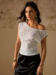 SHEIN Swim Chicsea 女士时尚白色蕾丝半透明性感衬衫 - 白色 - 查看 1