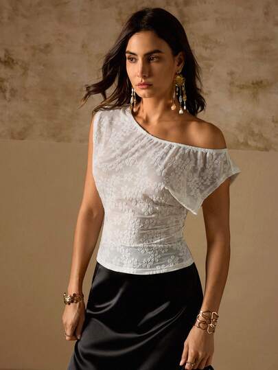 Swim Chiccia Blusa blanca de encaje semi-transparente y sexy de moda para mujer