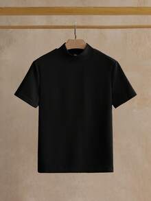 Manfinity VCAY 2pcs/Set Men's Solid Color Knit Casual Short Sleeve T-Shirts, Versatile Daily Wear - Black - View 4