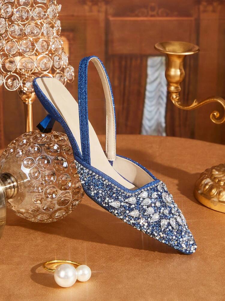 CUCCOO TILAWA Women's Rhinestone Pointed Toe Shiny Fashionable High Heels, Versatile For Daily Wear Valentine's Day