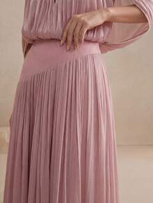 Anewsta Falda larga de cintura alta con pliegues, de tela brillante, estilo bohemio, versátil y casual para vacaciones - Rosa vieja - Ver 3