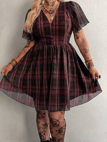 Whyspr Plus Size Spring/Summer Punk Style Plaid Dress - Multicolor - View 5