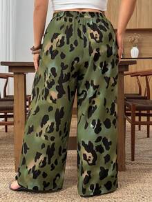 SHEIN CURVE+ 大码女式抽绳腰带印花休闲百搭阔腿裤 - 黑與白 - 查看 2