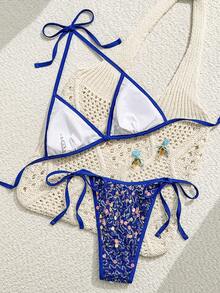 Bonvoyette Bộ bikini hai mảnh màu sâm panh cao cấp thêu sequin lấp lánh, kiểu dáng thời thượng, thích hợp cho các buổi tiệc trà chiều, nâng ngực, buộc dây bên hông, dành cho nữ. - Nhiều màu - Xem 3