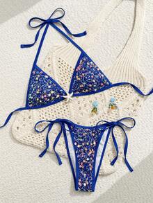 Bonvoyette Bộ bikini hai mảnh màu sâm panh cao cấp thêu sequin lấp lánh, kiểu dáng thời thượng, thích hợp cho các buổi tiệc trà chiều, nâng ngực, buộc dây bên hông, dành cho nữ. - Nhiều màu - Xem 4