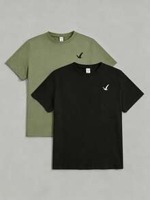 SHEIN Vacaura 2pcs/Set Teen Boy Embroidered Crew Neck Short Sleeve T-Shirts, Fashionable & Versatile - Multicolor - View 6