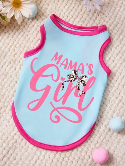 PETSIN Áo vest cho thú cưng họa tiết da báo, nơ, chữ màu hồng, phối màu xanh hồng, kiểu dáng thường ngày, mềm mại và thoáng khí.
