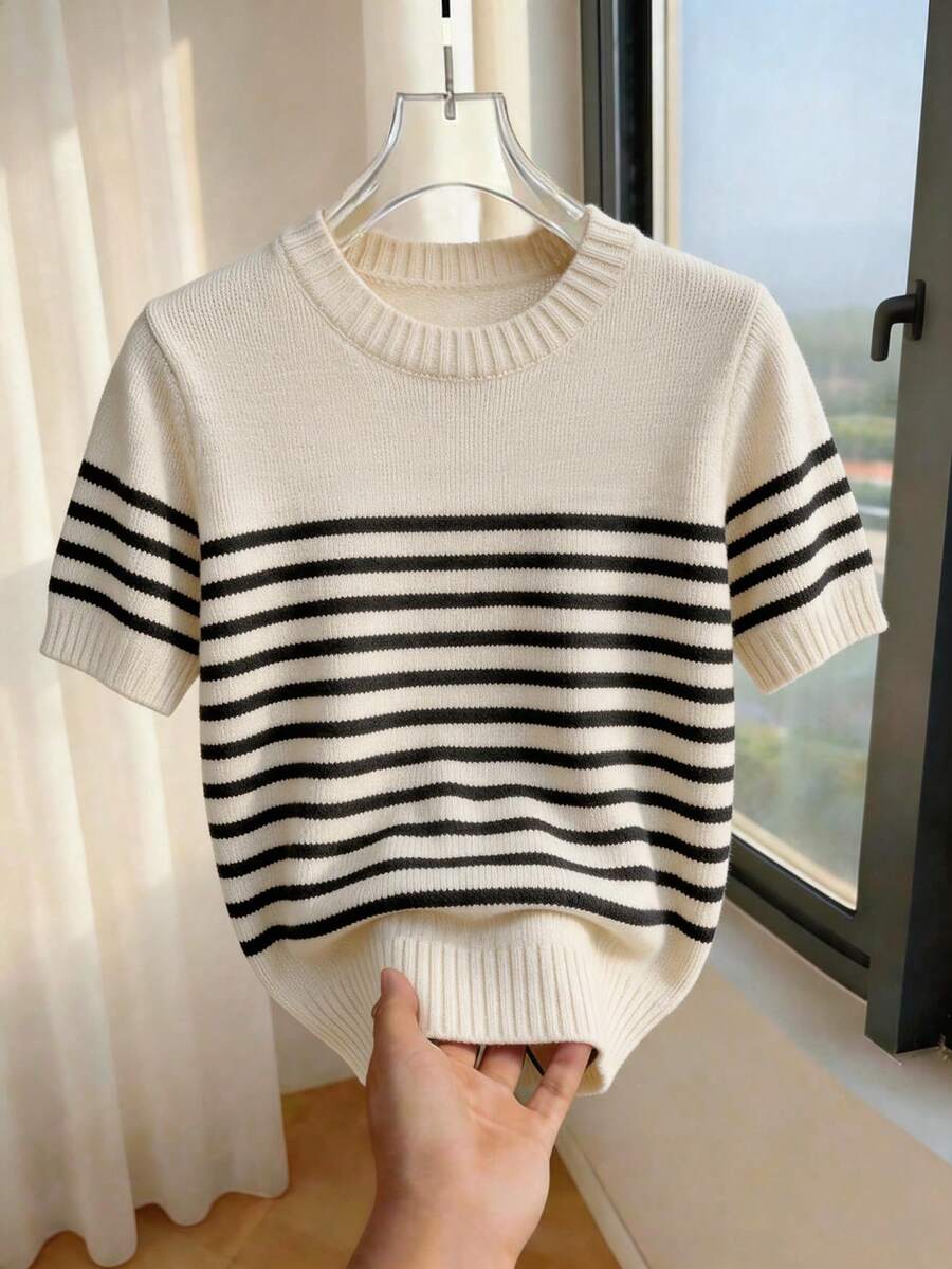 Franclia Áo dệt kim dáng rộng phong cách Hàn Quốc, cá tính, phối màu tương phản, kiểu dáng thường ngày, dành cho nữ, mẫu mới về mùa xuân/hè. - Màu be - Xem 1
