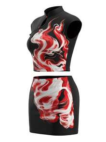 Rina Fox 2026 New Chinese Style Straight Collar Cheongsam 2 Pieces Set, A-Line Bodycon Mini Skirt - Black - View 3