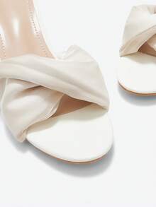 Eladyva Sandal Pengantin Wanita Hak Tinggi Putih, Sandal Selop Hak Sedang Berujung Terbuka dengan Desain Bernapas yang Modis dan Nyaman, Tersedia Ukuran Besar, Cocok untuk Pakaian Musim Semi dan Musim Panas - Putih - View 9