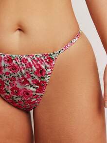 Elorette Plus Size Floral Print Satin Panties, Romantic Countryside Style, Sweet & Cute, Suitable For Vacation & Daily Wear - Pink - View 5