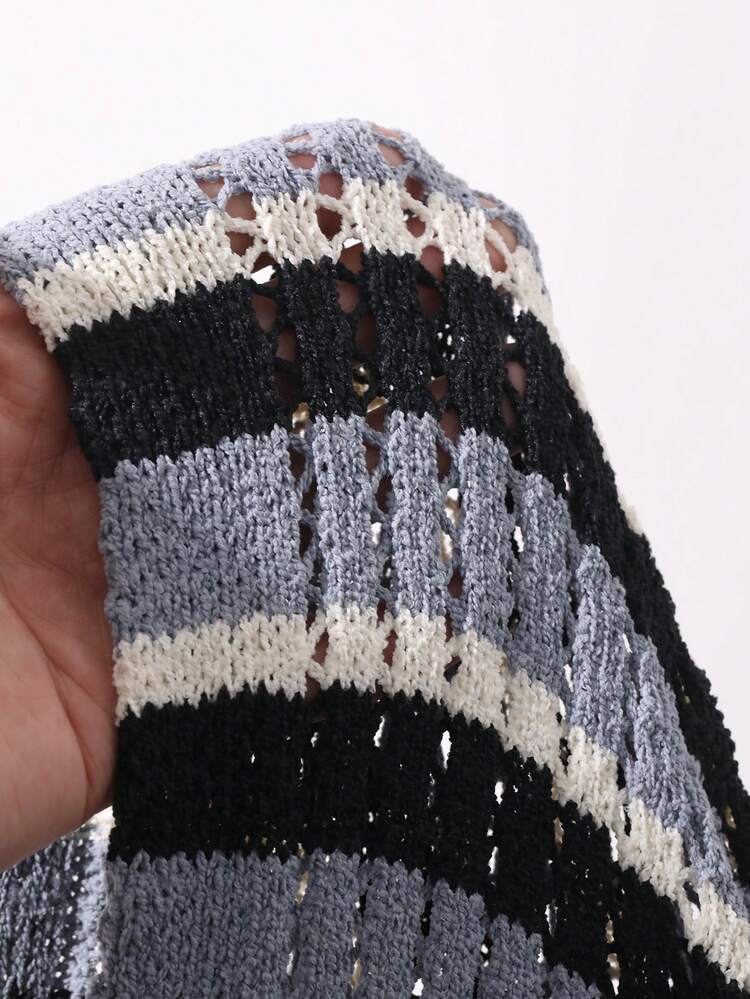 Men's Striped Cardigan Knit Top With Short Sleeves