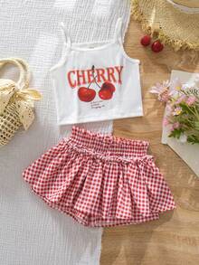 Emery Rose Kids Emery Rose Kids 女童樱桃印花吊带背心和格子短裤套装 - 彩色 - 查看 6