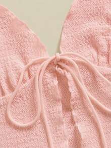 SHEIN Essnce 女士夏季度假纯色纹理前系带吊带衫 - 粉色 - 查看 4