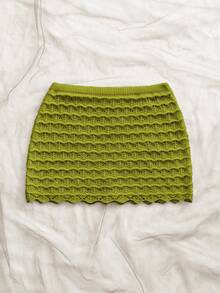 Soleia Women's Solid Color Hollow Out Cover-Up & Skirt Set For Vacation - Green - View 2