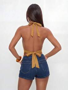 Avantive Women's Sexy Backless Halter Neck Top, Summer - Grey - View 2
