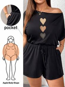 Shapeblank Plus Size Women Black Asymmetrical Shoulder Drawstring Waist Jumpsuit Home Summer Casual - Multicolor - View 1