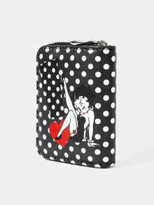 Betty Boop x SHEIN Ví đựng tiền xu có khóa kéo, thiết kế hình môi yêu màu đen và xám, kiểu dáng tối giản, phù hợp cho nữ. - Màu xám đen - Xem 2