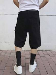 Manfinity EMRG Plus Size Men's Summer Black Casual Loose Wide Leg Denim Shorts - Black - View 2