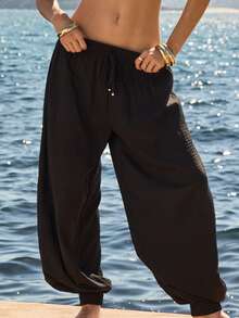 Aralina Cubierta transparente a cuadros, pantalón de burbuja para vacaciones de verano y primavera - Negro - Ver 6