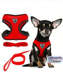 Juego de arnés y correa para mascotas (perros y gatos) - Arnés ajustable a prueba de escape con correa de , arnés de malla transpirable para perros y gatos pequeños y medianos, kit de entrenamiento y paseo - Rojo - Ver 1