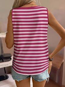 EMERY ROSE Plus Size Women Colorblock Graphic Tee, Striped Tank Top Shirt Holiday Pink Summer Traditional - Multicolor - View 2