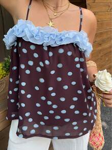 SHEIN SunnyBelle Women's Dot & Floral Print Camisole Top, Suitable For Beach, Vacation, Commute - Purple - View 5