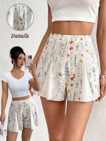 Elenzga Floral Print High Waist Casual Vacation Shorts