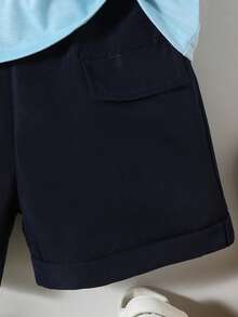 SHEIN Bộ đồ 2 món thời trang mùa hè mới 2024 dành cho bé trai, tay ngắn. - Màu xanh lam - Xem 4