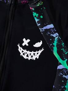 SHEIN Teen Boy Casual Black Two Pieces Swimwear With Shorts,Short Sleeve Fluorescent Ink Splatter Pattern For Summer,Streetwear,Beach,Holiday,Surfing - Multicolor - View 7