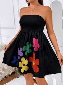SHEIN Clasi Plus Size Women Floral Print Strapless Dress, Vacation - Multicolor - View 5