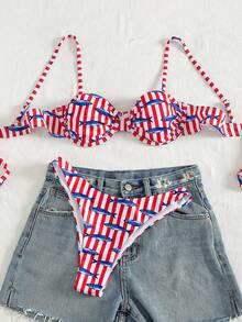 Swim Mod Bộ bikini gợi cảm, thanh lịch dành cho nữ, thích hợp cho lễ hội âm nhạc bãi biển mùa xuân hè, với họa tiết sinh vật biển sọc, túi gọng thép. - Nhiều màu - Xem 5
